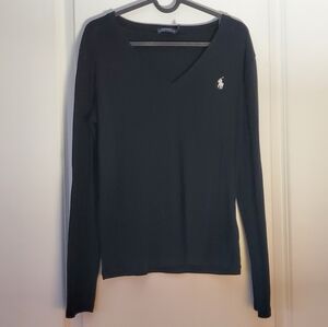 Polo Ralph Lauren Women's Black V-Neck Long Sleeve Size L